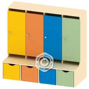 шкафчик детский со встроенной скамьей на 4 секции шк-ад-26-4