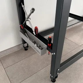 верстак small со столешницей из массива и траверсами для хранения мотоколёс