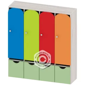 шкафчик детский для одежды 4 секции с ящиком шк-ад-35-4