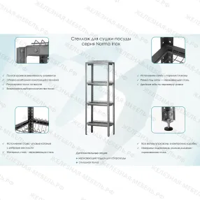 стеллаж для сушки посуды сспн - 1600х600х300 «norma inox» («стаканы» - 2 шт.; «тарелки» - 2 шт)