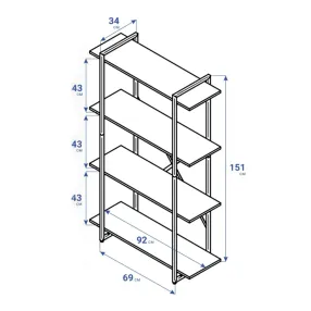 стеллаж gutta 1510х920х340 (4 полки) каркас чёрный, настил патина