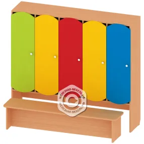 шкафчик детский для одежды 5 секций со скамьей шк-ад-1