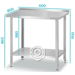 стол производственный спрн 860х600х800 «norma inox» борт (полка сплошная; ножка проф., тр. 40)