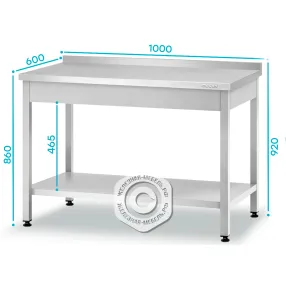 стол производственный спрп - 860х1000х600 «profi ral» со сплошной полкой (с бортом)